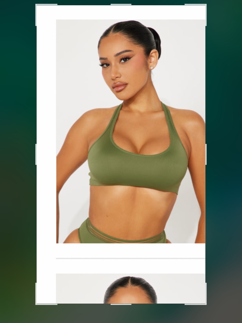 Fashion Nova Olive Green Halter Sports Bra